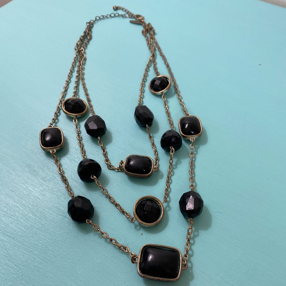 Stacked Black Beaded Necklace